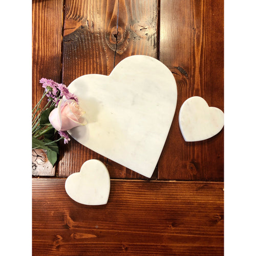 White Marble Heart Coasters (Set of 4)