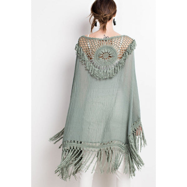 Free Spirit Fringe Crochet Poncho- Vintage Sage