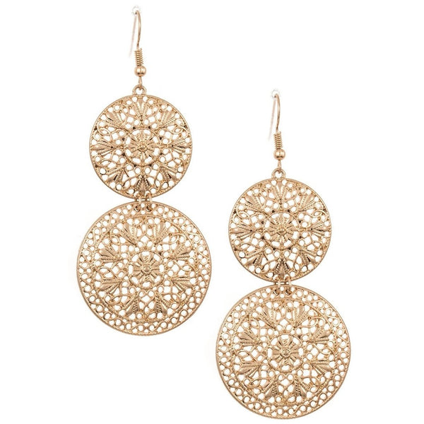 Melrose-Double Round Ornate Drop Earrings